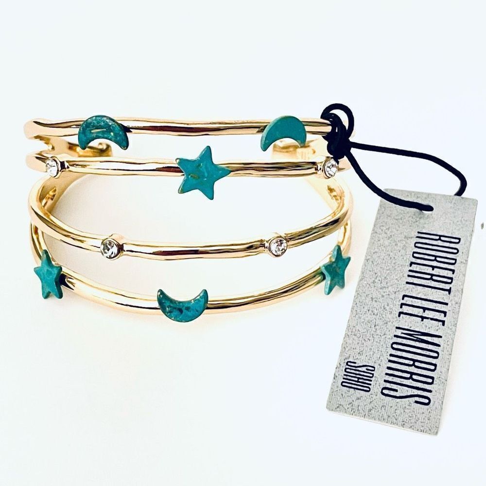 NWT Robert Lee Morris multi-row celestial Gold green patina Cuff Bangle Bracelet - Picture 5 of 12